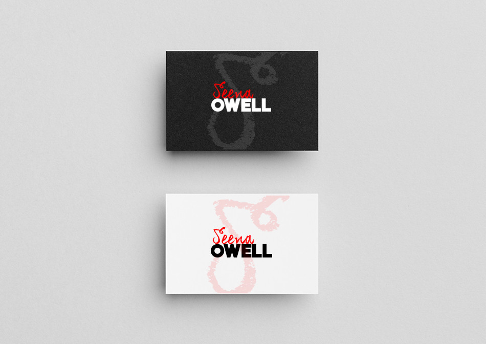 Tarjetas de la marca de cosméticos Seena Owell de color blanco y negro