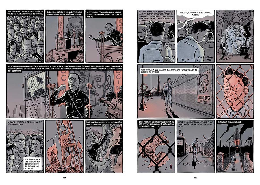 Página interior de 1984, la novela gráfica de George Orwell ilustrada por Fido Nesti