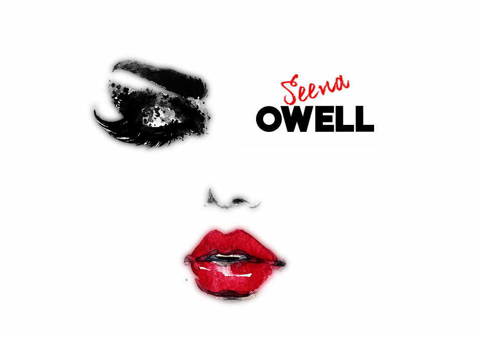 Marca de cosméticos Seena Owell, cara de mujer con el logotipo