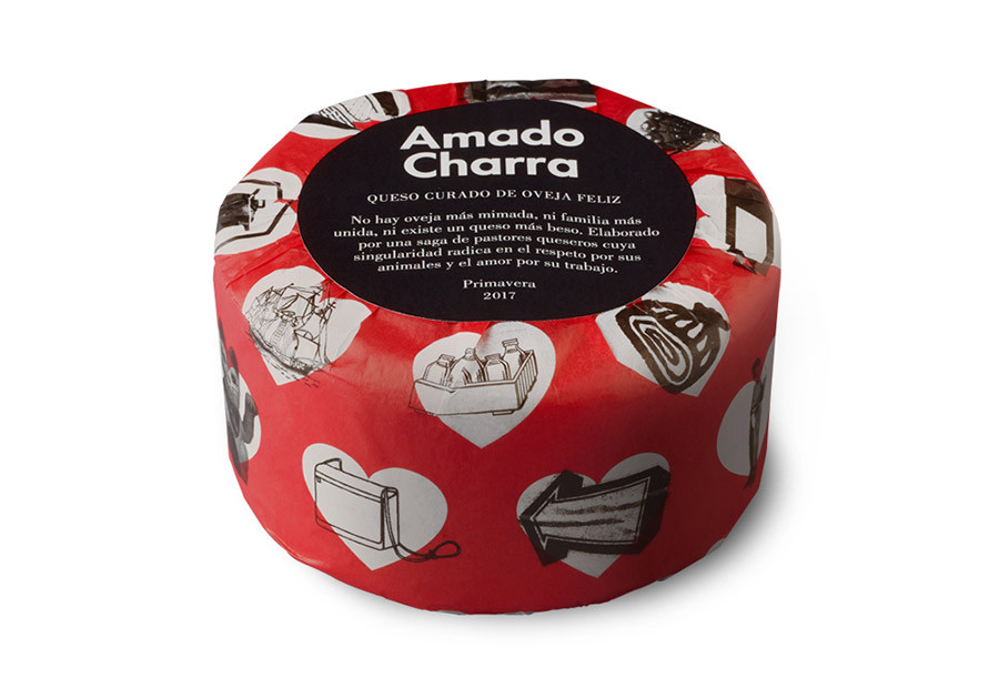 Envase Amado Charra, queso curado de oveja feliz.