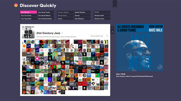 Discover Quickly es una aplicación que te permite escuchar de manera rápida canciones de Spotify.