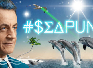 El Seapunk es una subcultura que nació en internet, concretamene en Tumblr y Twitter y se ha desarrollado en la estética, la moda y la música. Adaptación al estilo seapunk de Fred Hasselot de un cartel de campaña de La France forte de Nicolas Sarkozy.