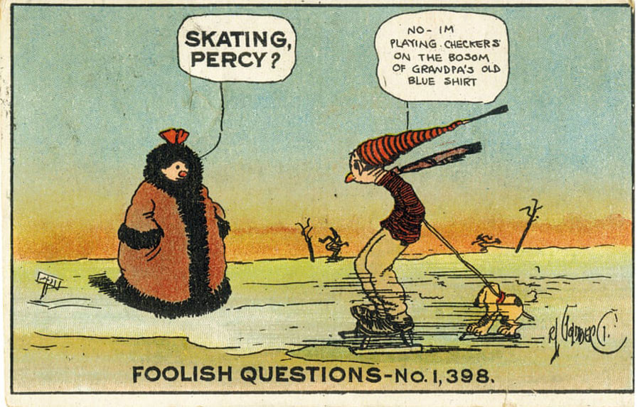 Postal de 1910 con ilustración de Rube Goldberg foolish questions