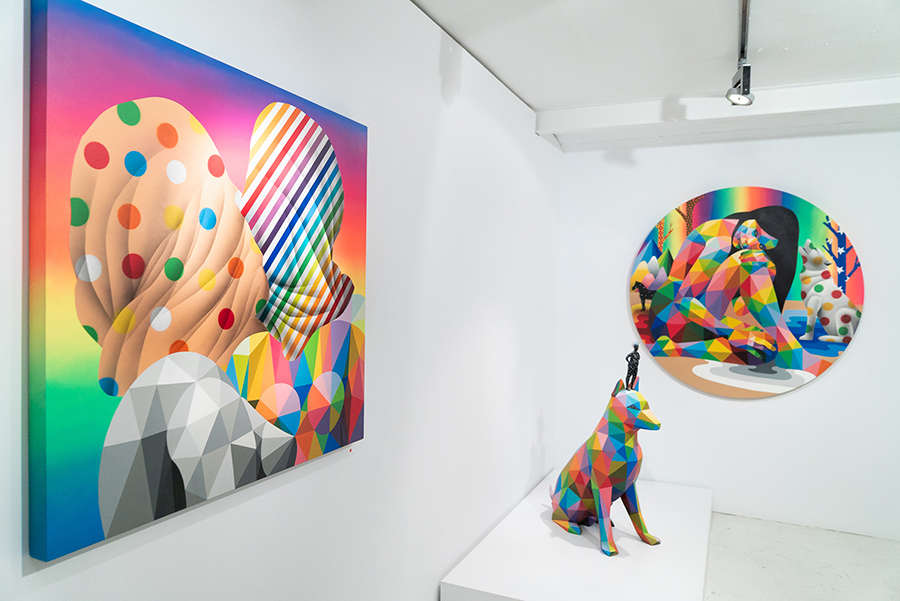 Obras del artista Okuda San Miguel en Delimbo Gallery de Madrid, expo Friends and Family de 2020