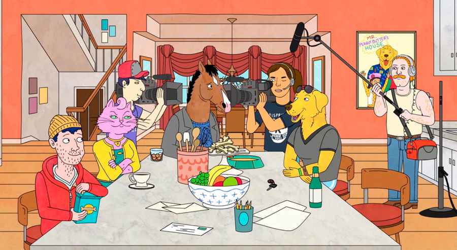 Escena de la serie de animación Bojack Horseman ilustrada por Lisa Hanawalt