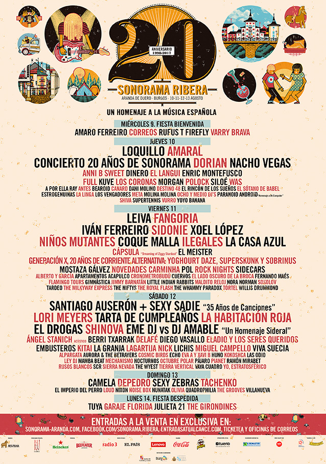Cartel completo de la edición 20 aniversario del Festival Sonorama Ribera de Aranda de Duero, Burgos