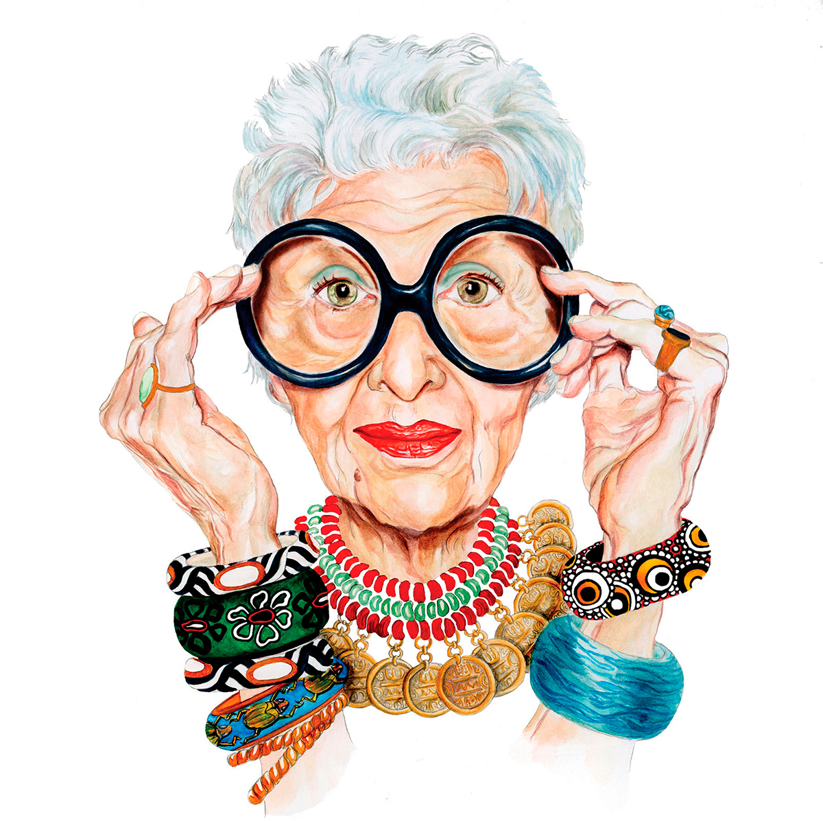 Caricatura de Iris Apfel.