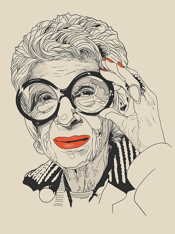 Ilustración de Iris Apfel hecha por David Waters.