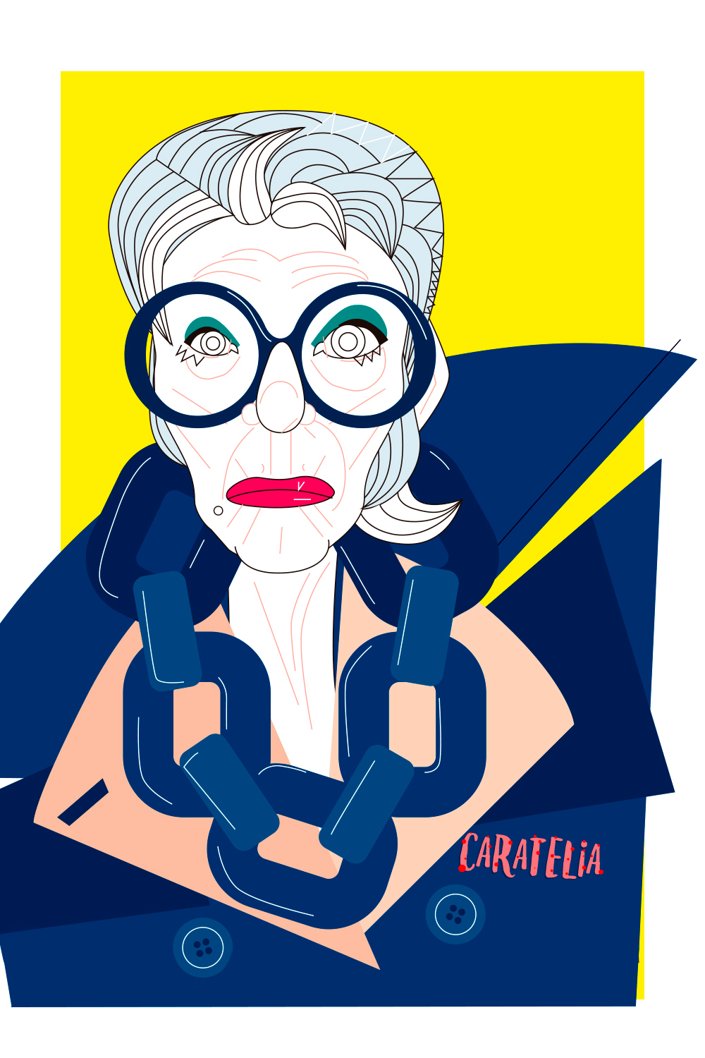 Ilustracion de Iris Apfel hecha por Caratelia.