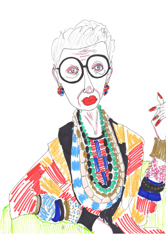 Ilustracion de Iris Apfel hecha por Kirsty Mckenzie