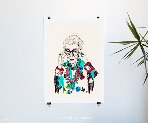 Ilustracion de Iris Apfel hecha por Verónica Algaba.