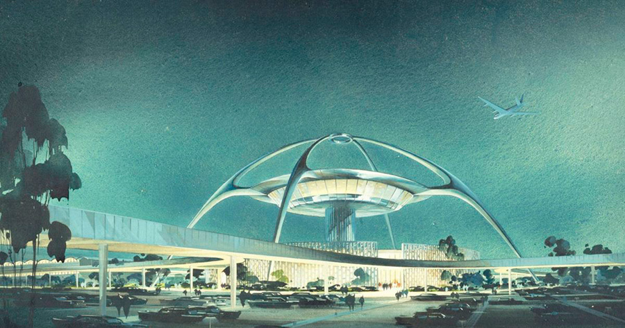 Proyecto de diseño de Theme building, el edificio de estilo Googie situado en el aeropuerto internacional de Los Angeles LAX