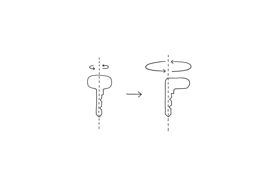 L-door key sketch, boceto de diseño de la llave del estudio de diseño de Oki Sato, Nendo