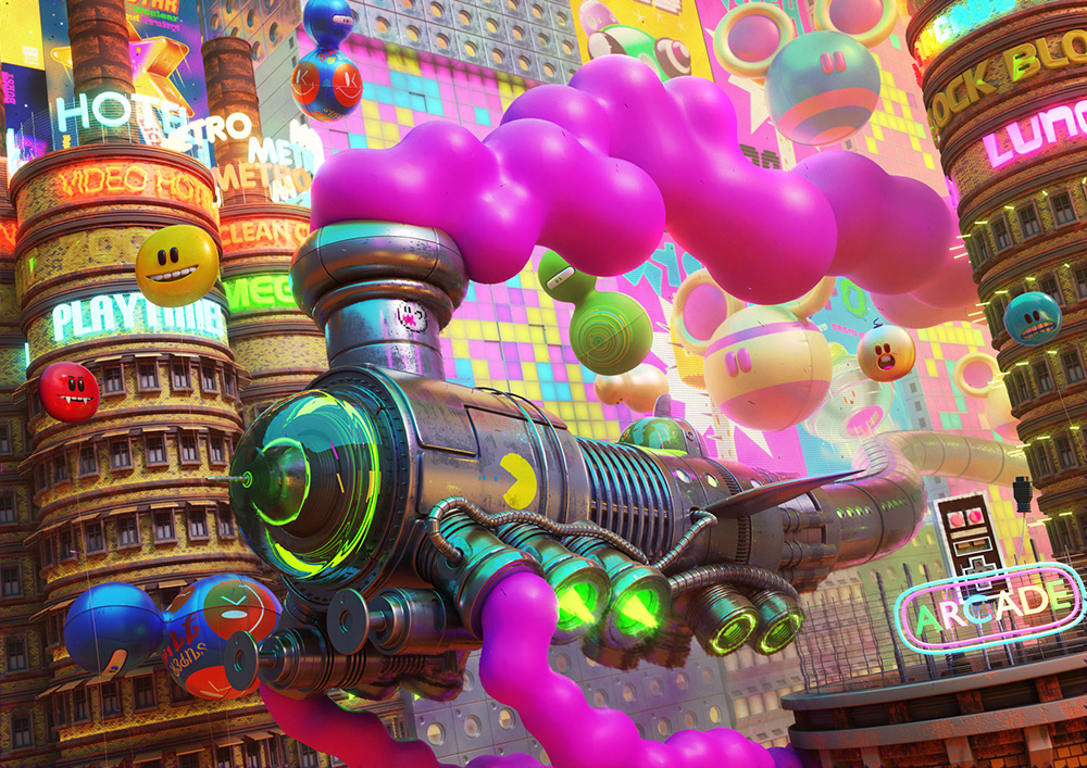 ilustrador jonathan ball ilustraciones 3D mega train