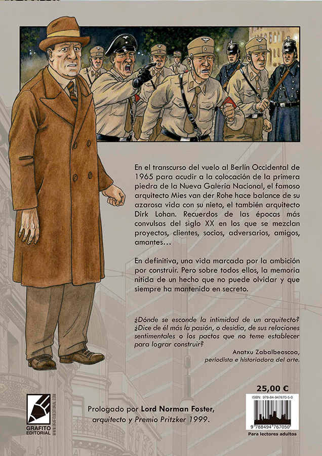 Contraportada de la novela gráfica MIES de Agustín Ferrer Casas